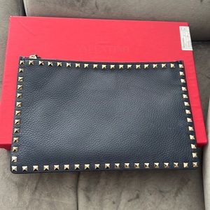 Valentino navy blue rockstud stud clutch flat pouch like new original box